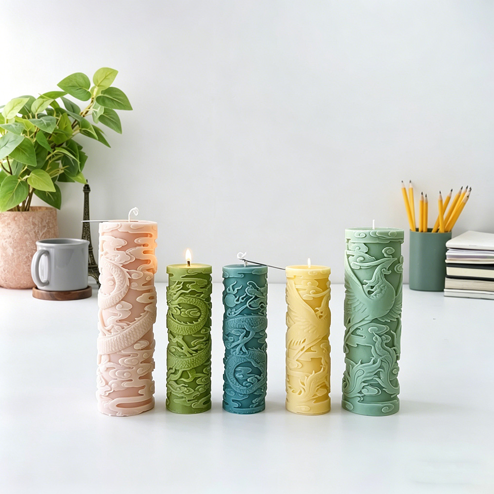 Candle Supplies Phoenix - Ejderha Phoenix Kabartma Silindir Mum Silikon